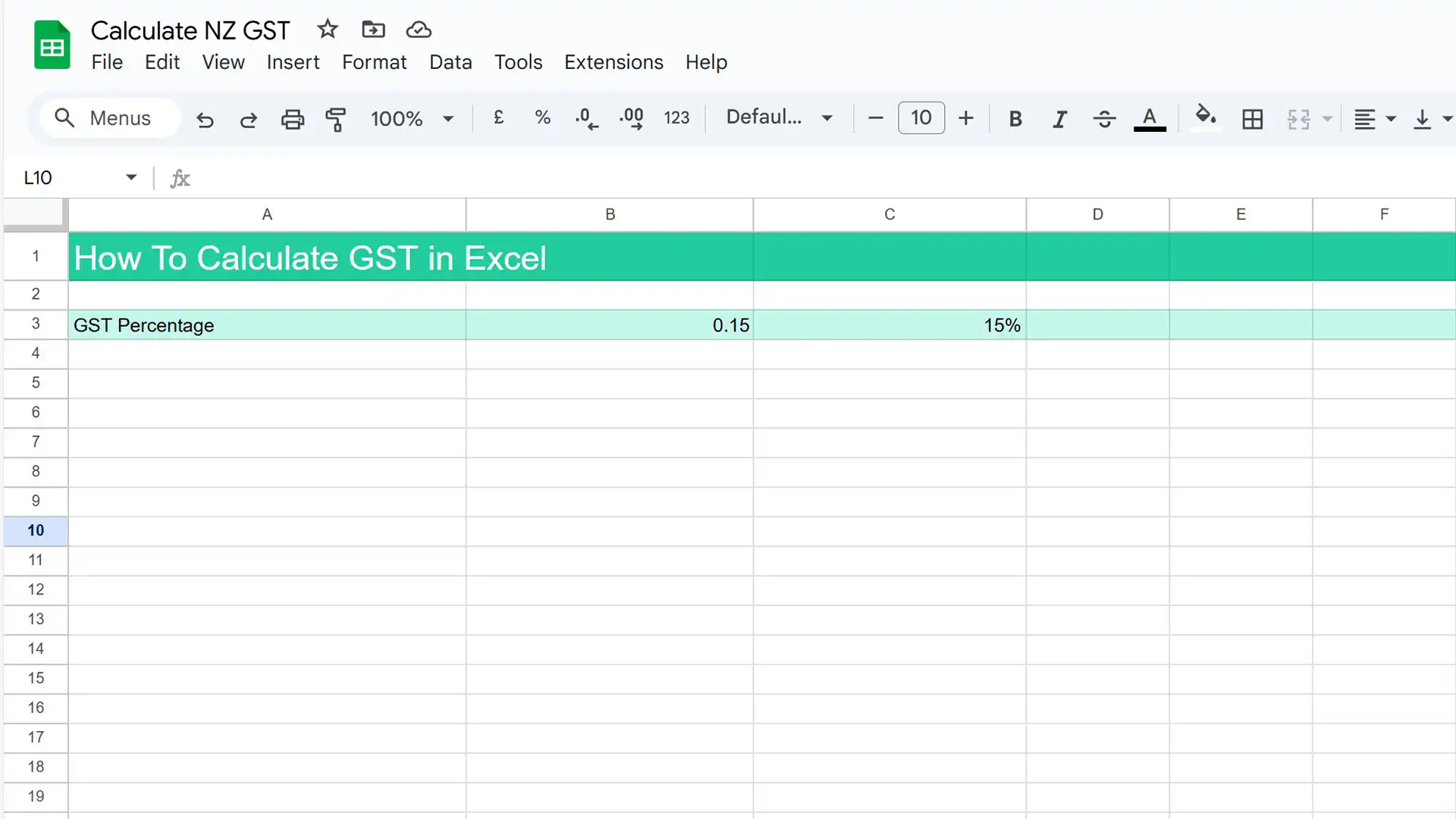 A screenshot of prices in column A in Google Sheets
